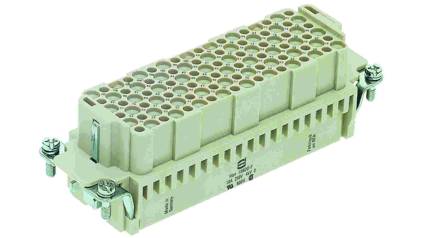 Złącze prostokątne żeńskie Han bez styków 108-PIN 250V 9161083101
