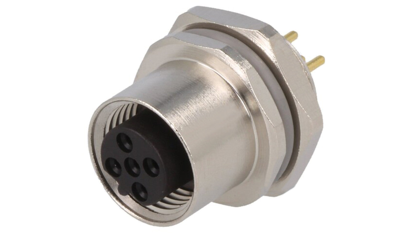 Złącze okrągłe M12 żeńskie proste montaż THT 5-PIN 60V T4143412051-000