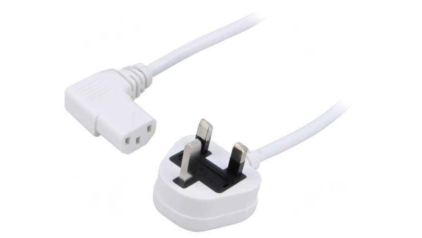 Kabel: 3x0,75mm2, BS 1363 (G) wtyk,IEC C13 żeński kątowy prawy LT-318(3A) +511R H05VV-F WHT 1.8M