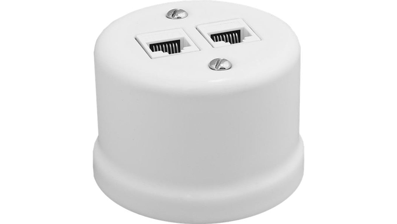 Gniazdo LAN natynkowe 2xRJ45 kat.5e Retro ceramic, białe