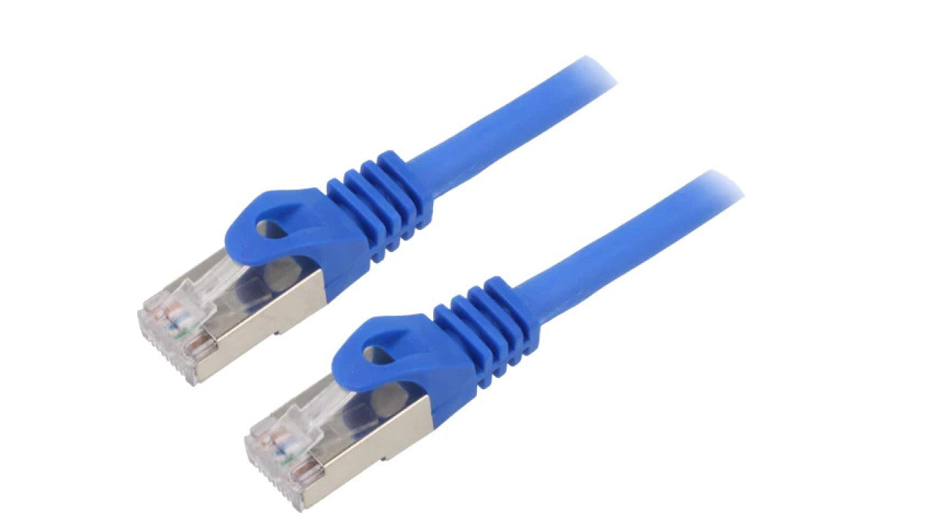 Patch cord S/FTP 6a drut Cu LSZH niebieski 5m 27AWG PP6A-LSZHCU-B-5M