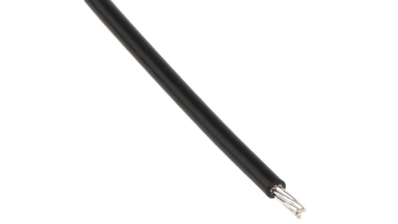 Przewód do urządzeń PTFE PTFE Czarny, 100m 0,22 mm² 7/0,2 mm, 600 V, -75→ +200 C., Ø 1.2mm, RS PRO BS3G210