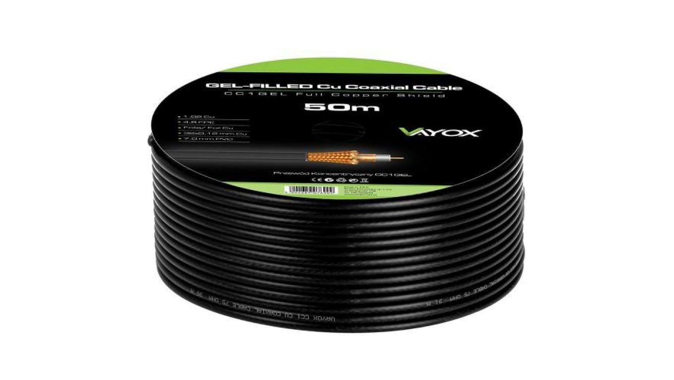 Przewód koncentryczny 1.02 Cu + 32x0.12mm Cu CC1-50GEL czarny Vayox 50m