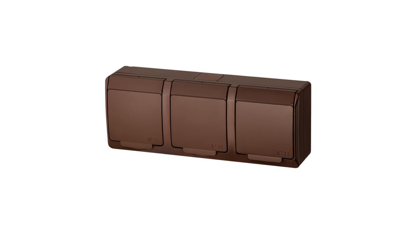 HERMES Gniazdo potrójne 3x2P+Z IP44 brązowy 0323-06