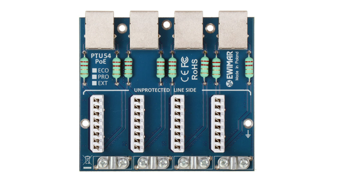 Moduł ochronnika przeciwprzepięciowego LAN i CCTV IP serii PRO, PTU-54-PRO/PoE