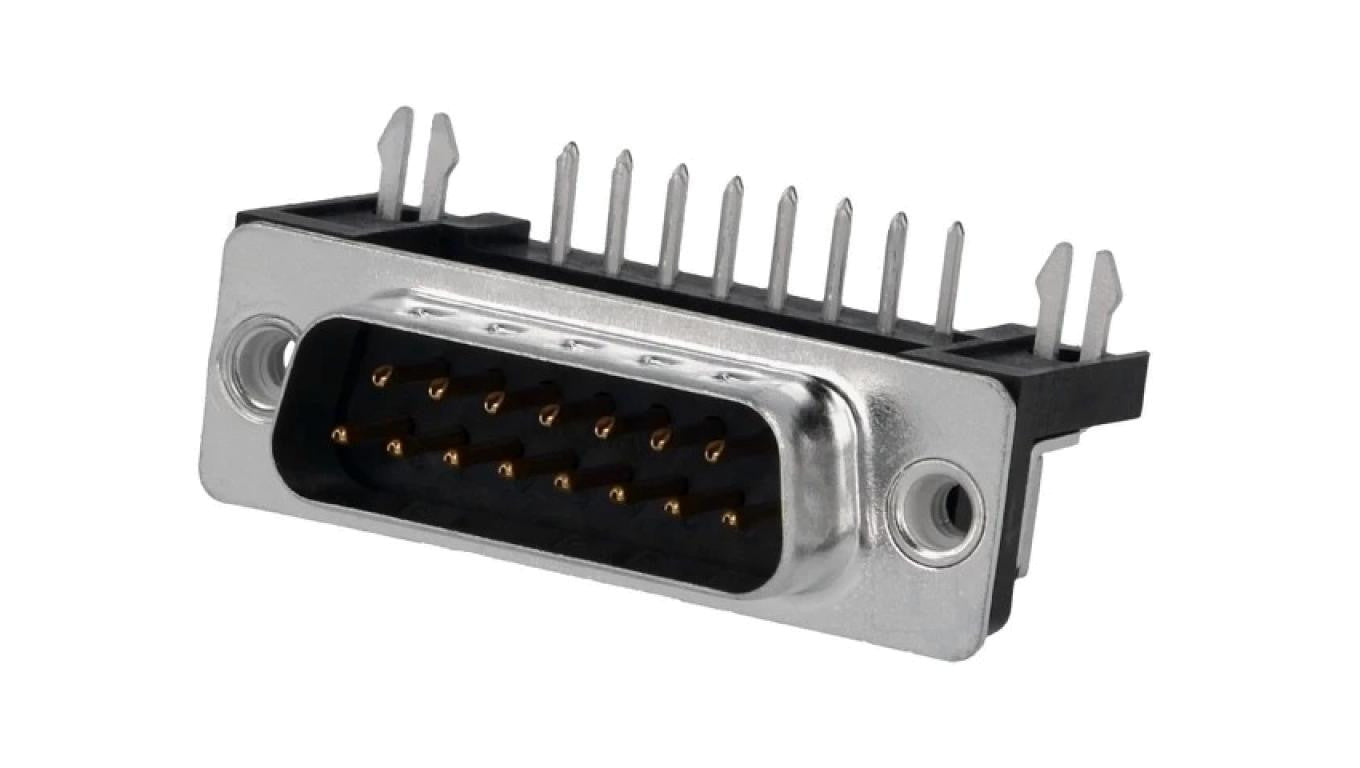 D-Sub gniazdo męskie na PCB kątowe 90 THT UNC 4-40 -PIN 15 FCE17-A15PB-440