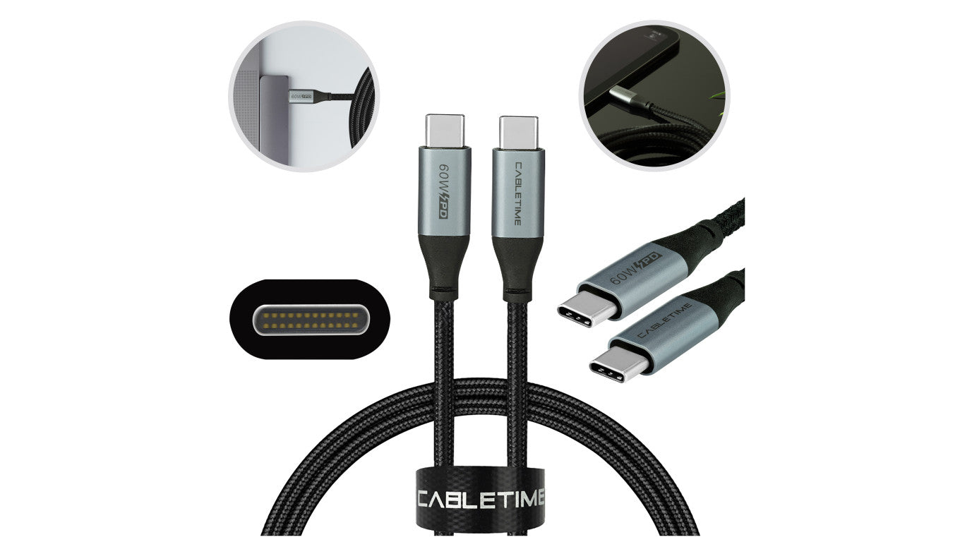 AUDA CabelTime Kabel USB 2.0 typ-C (wtyk / wtyk) Quick Charge 4.0 Power Delivery 2.0 (3A 60W) czarny-nikiel /1m/