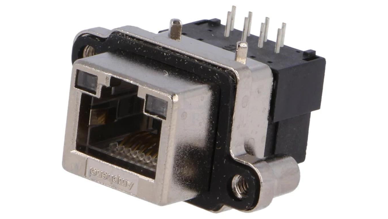 Gniazdo RJ45 na panel THT kątowe 90 UL94V-0 IP67 UNC 4-40 MRJ-5380-01