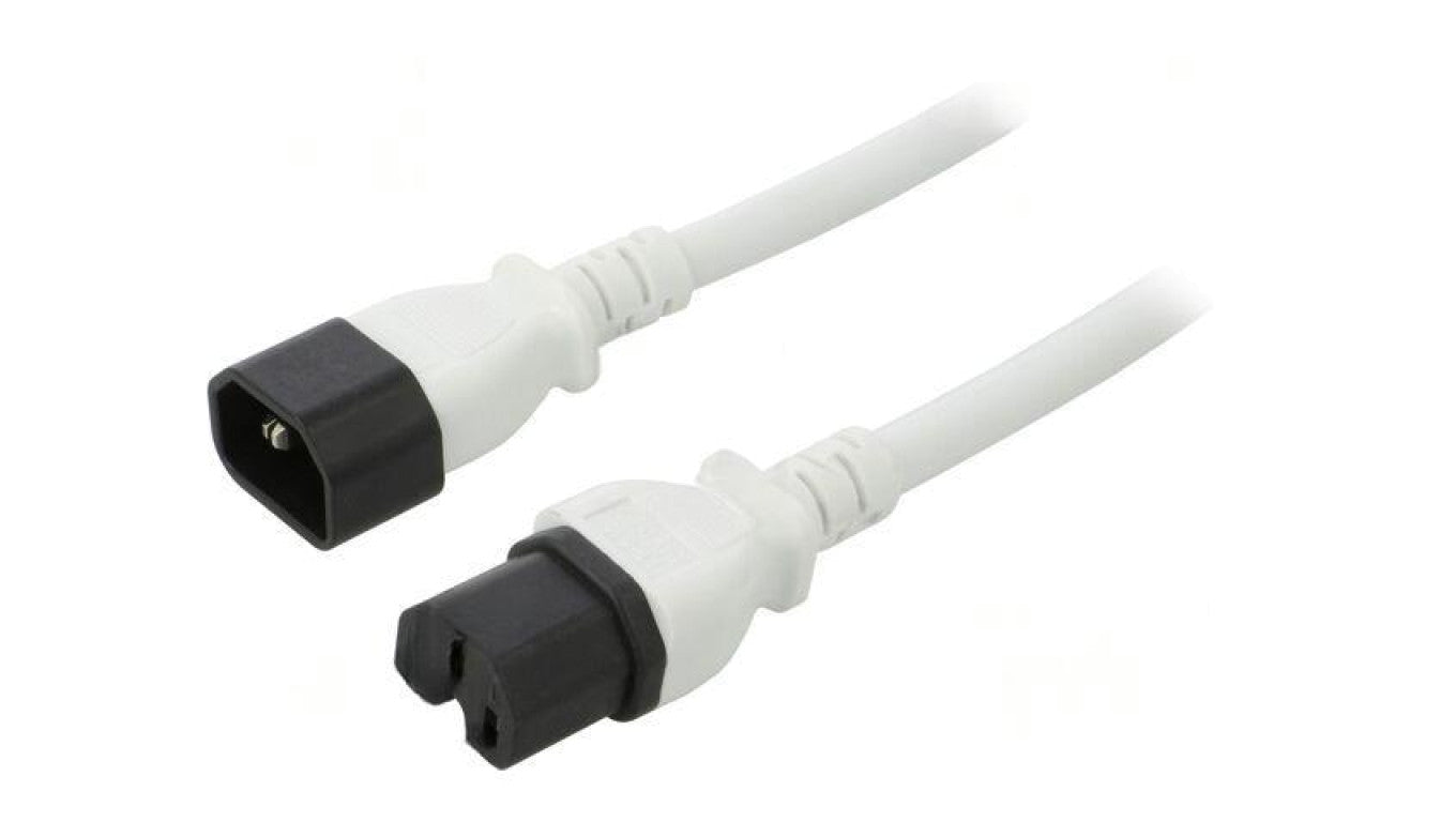 Kabel: 3x14AWG, IEC C14 męski,IEC C15 żeński, 1m, 15A LT-602+545 SJT 14/3 105C WHT 1M