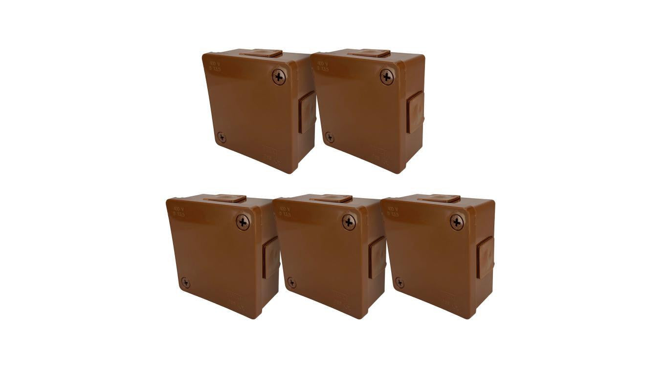 Puszka hermetyczna natynkowa 86x86x40mm 4-wlotowa, z dławikami gumowymi, IP55 zamknięcie na wkręty, brązowa EDO 5 szt