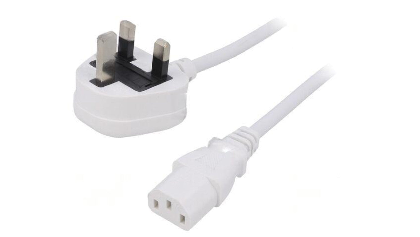 Kabel: 3x1mm2, BS 1363 (G) wtyk,IEC C13 żeński, 1m, 3A LT-318(3A) +501 3X1.0 WHT 1M