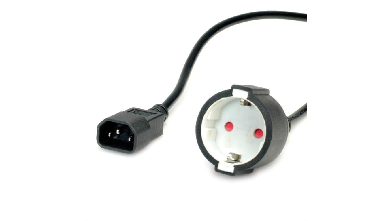 Kabel zasilający VALUE, złącze C14 do żeńskiego złącza Schuko, czarny, 0,3 m