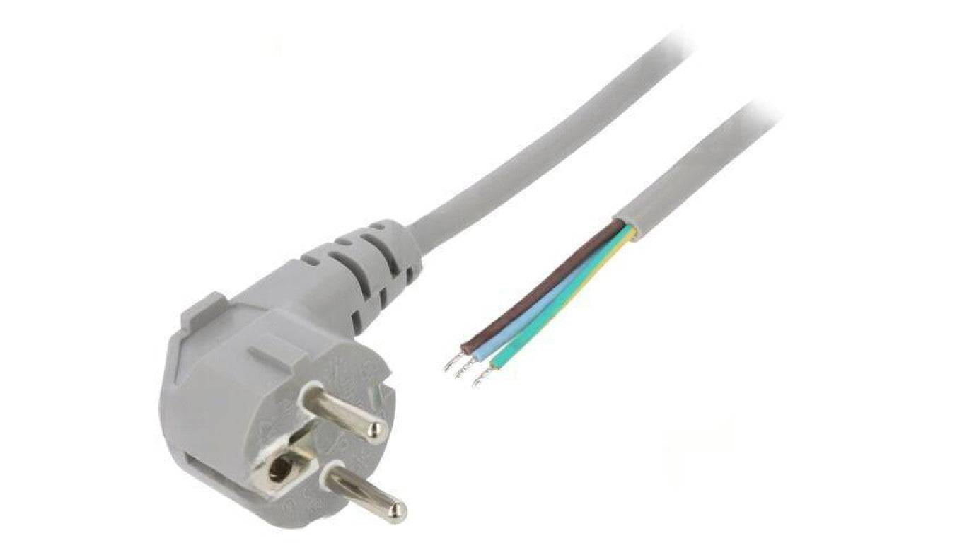 Kabel: 3x0,75mm2, CEE 7/7 (E/F) wtyk kątowy, 2m LT-322 H05VV-F 3X0.75 GRY 2M END RO
