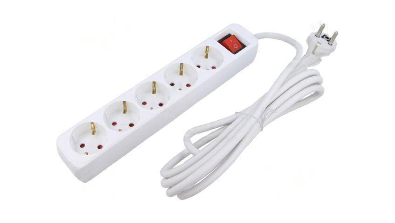 Przedłużacz sieciowy 3x1,5mm2 Schuko Gniazda: 5 guma biały 3m PS1-05F-0300-W