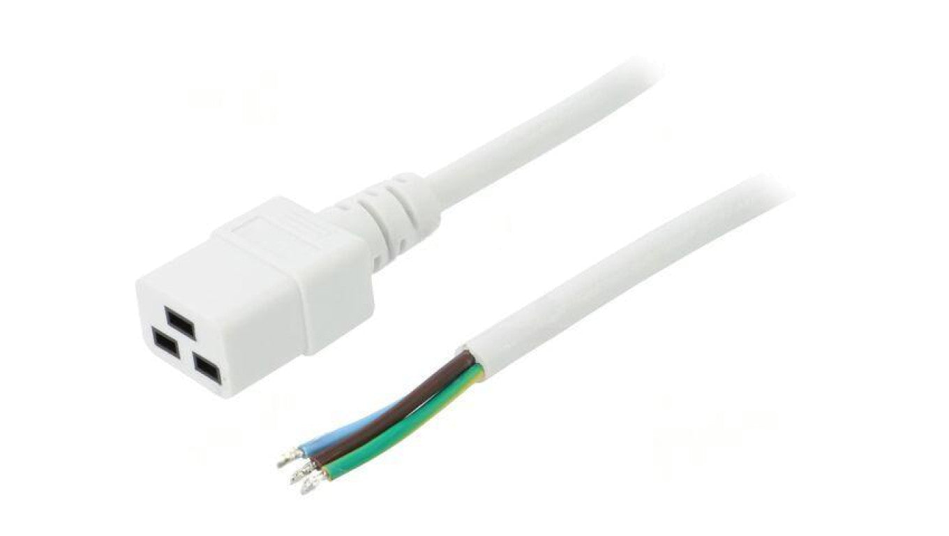 Kabel: 3x1,5mm2, IEC C19 żeński, Dł: 1,5m, 16A LT-549 H05VV-F 3X1.5 WHT 1.5M END R