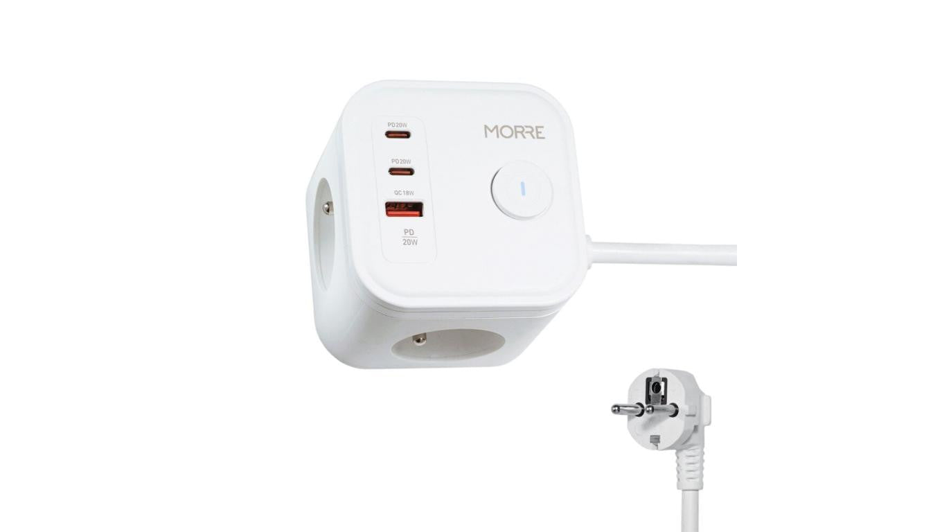 Przedłużacz siec CUBE 3G 2xUSB-C biała MORRE M404