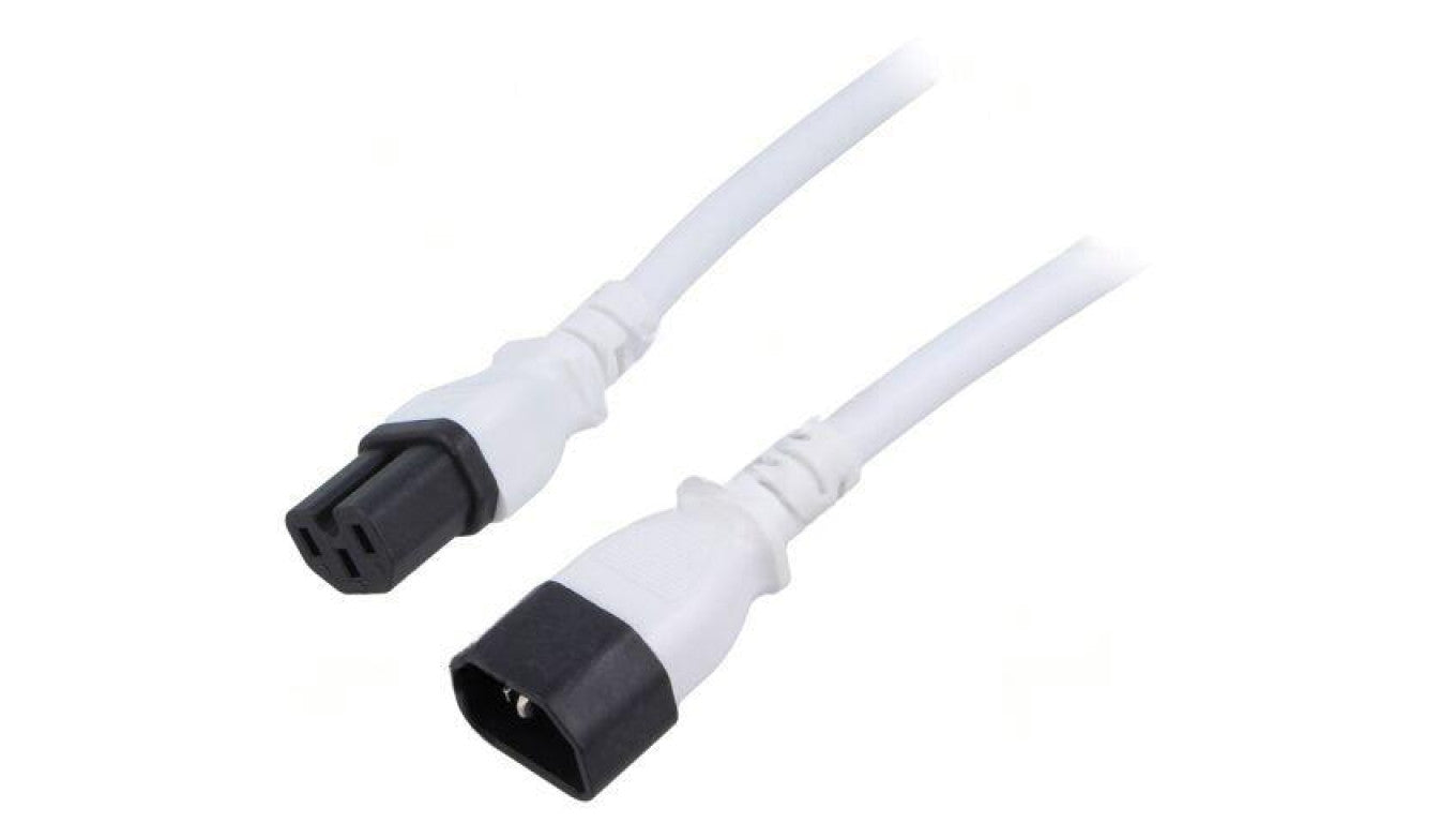 Kabel: 3x14AWG, IEC C14 męski,IEC C15 żeński, 3m, 15A LT-602+545 SJT 14/3 105C WHT 3M