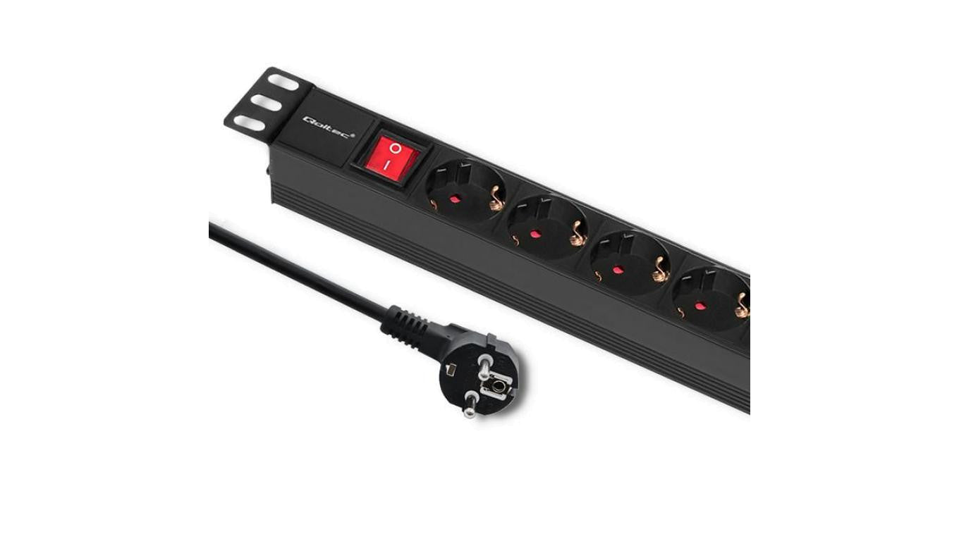 Qoltec Listwa zasilająca PDU do RACK 19 1U 16A 8xSCHUKO 2m