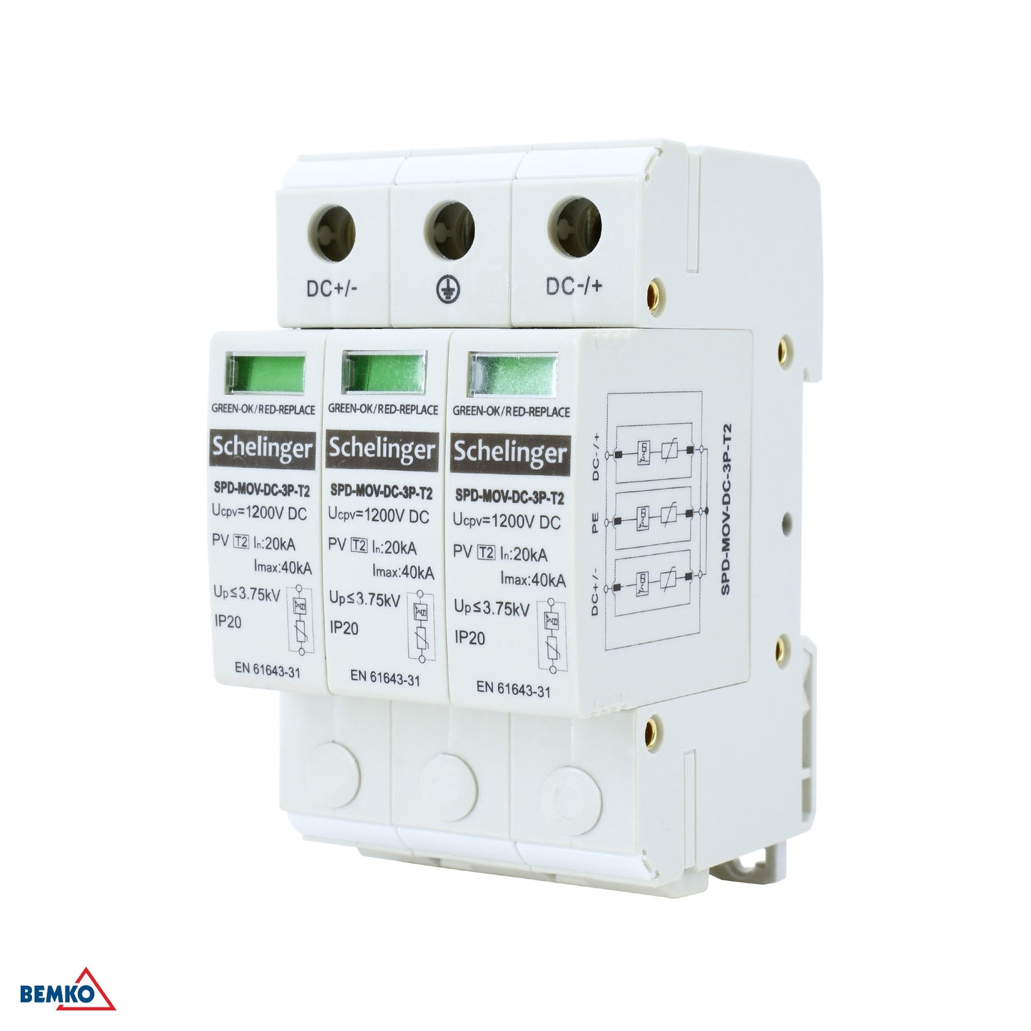 Ogranicznik przepięć 3P DC 1200V KLASY T2 SCHELINGER