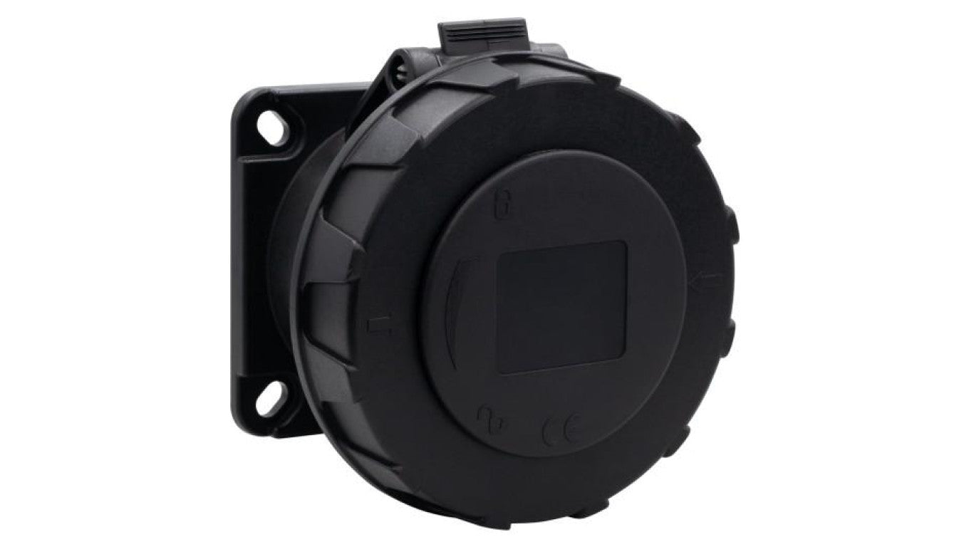 Gniazdo przemysłowe tablicowe proste 32A 3p 200V-250V /FE/ IP67 czarne