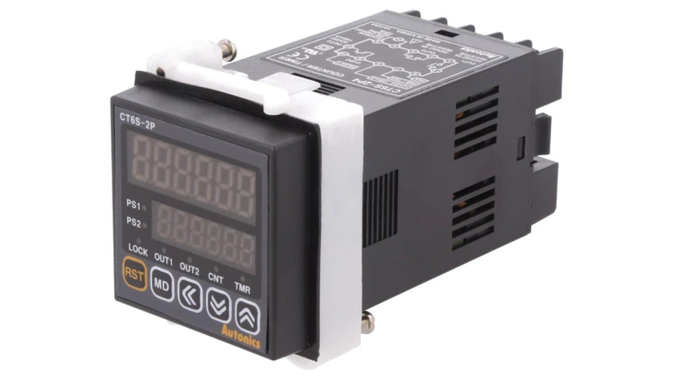 Licznik elektroniczny z wyświetlaczem LED x2, czas/impulsy, OUT:SPST, IN:NPN,PNP CT6S-2P4