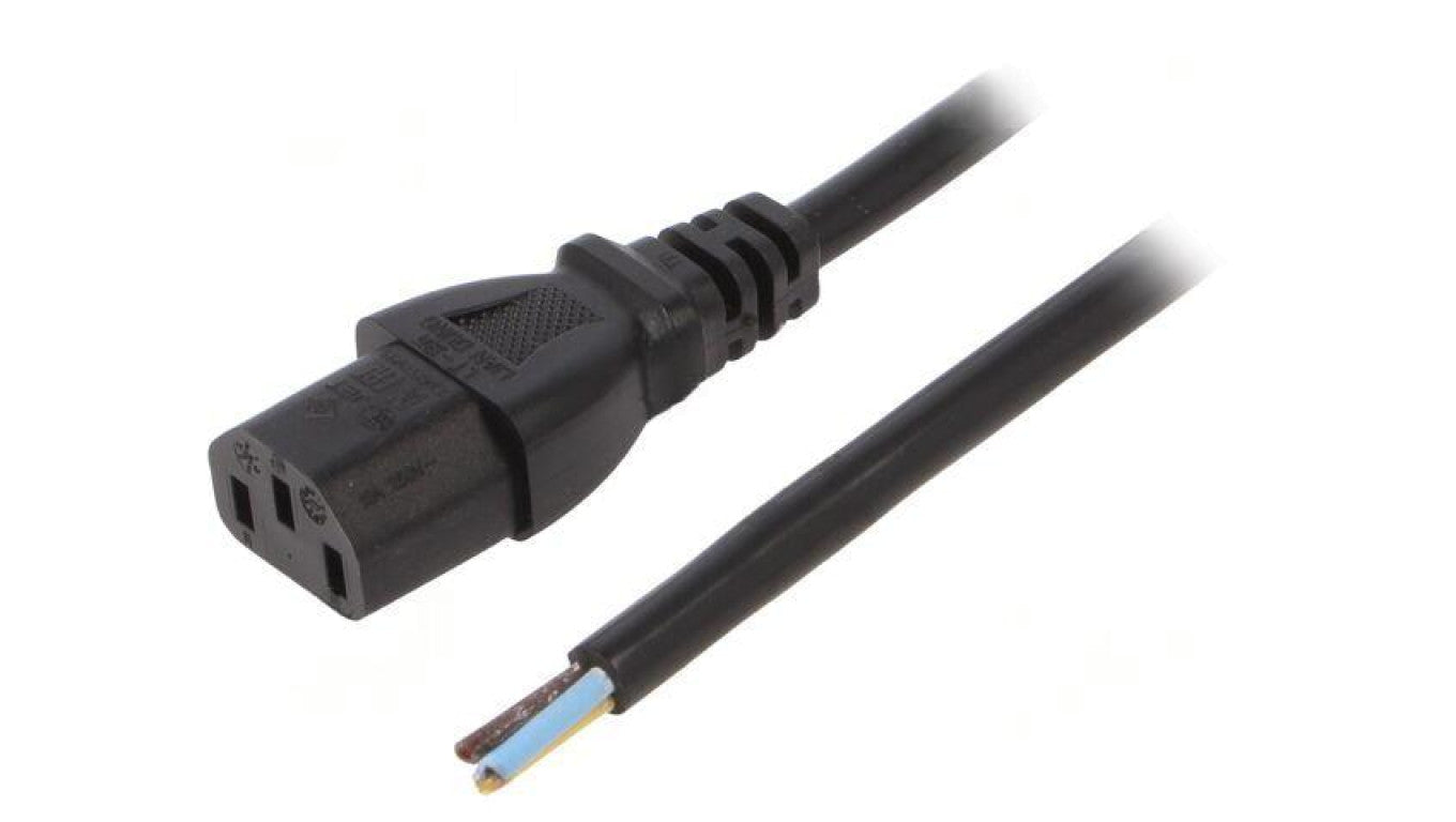 Kabel: 3x1mm2, IEC C13 żeński, 3m, 10A, 250V LT-501 H05VV-F 1.0/3C BLK 3M END