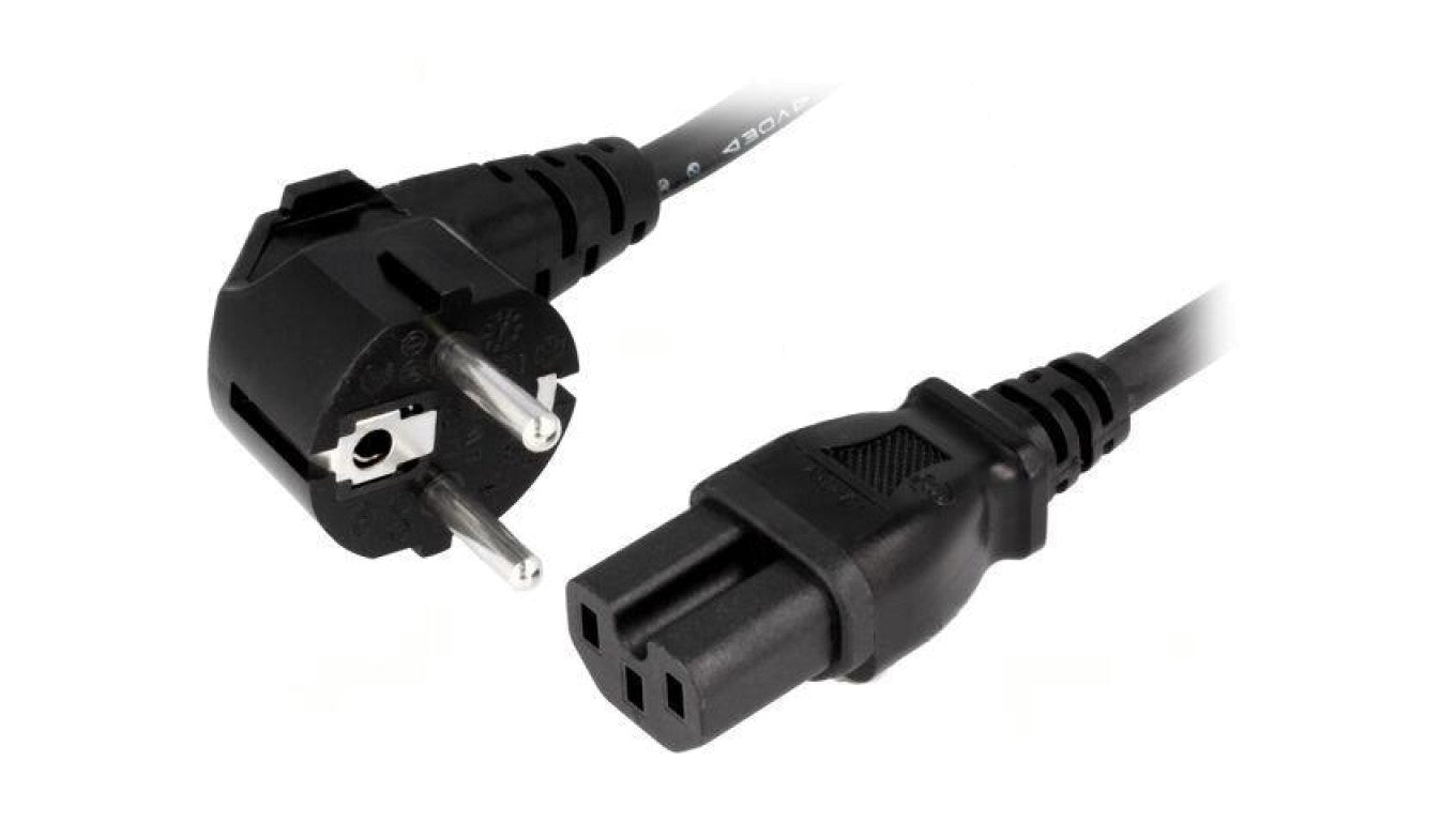 Kabel: 3x1mm2, CEE 7/7 (E/F) wtyk kątowy,IEC C15 żeński, guma LT-322+545 H05RN-F 3X1.0 BLK 3M