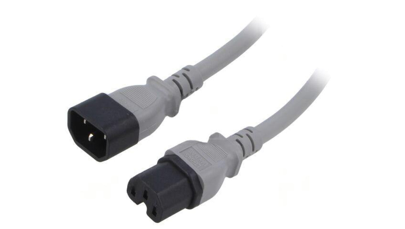 Kabel: 3x14AWG, IEC C14 męski,IEC C15 żeński, 1,8m LT-602+545 SJT 14/3 105C GRY 1.8M