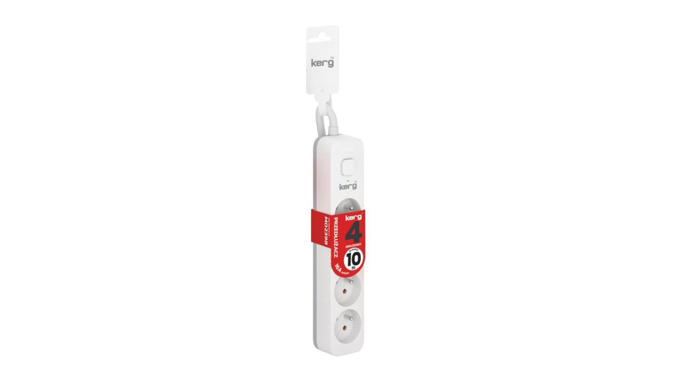 Przedłużacz KERG z wyłącznikiem-4 gniazda-biało-szary-10m-16A-H05VV-F-3x1,5mm2