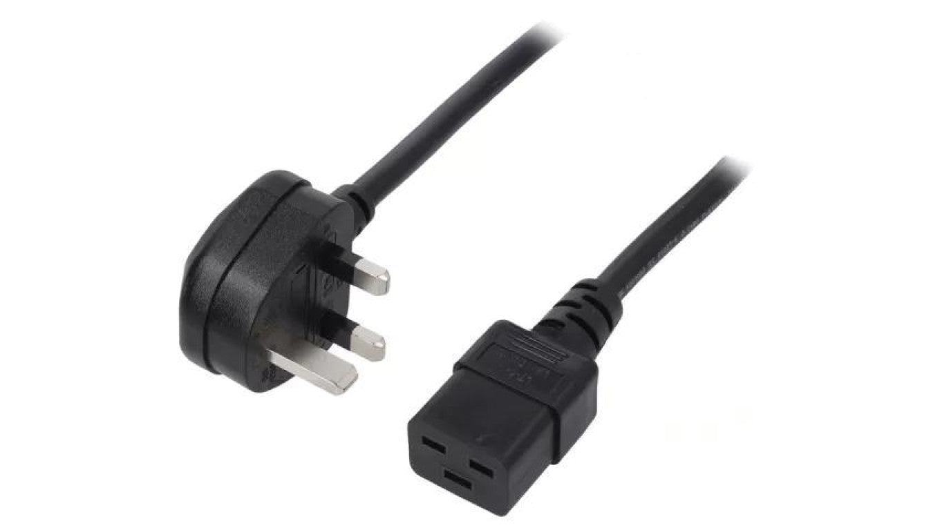 Kabel: 3x1,5mm2, BS 1363 (G) wtyk,IEC C19 żeński, 1,5m, 13A LT-318(13A)+549 3X1.5 BLK 1.5M