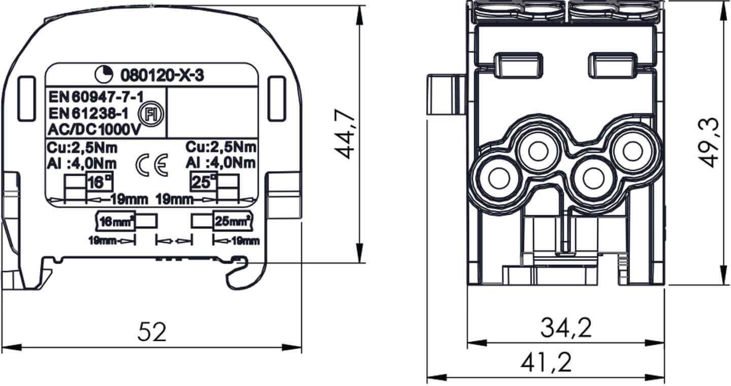 Blok rozdzielczy - odgałęźny SCB 25-2 Al/Cu 80120 SIMBLOCK szary 81505002