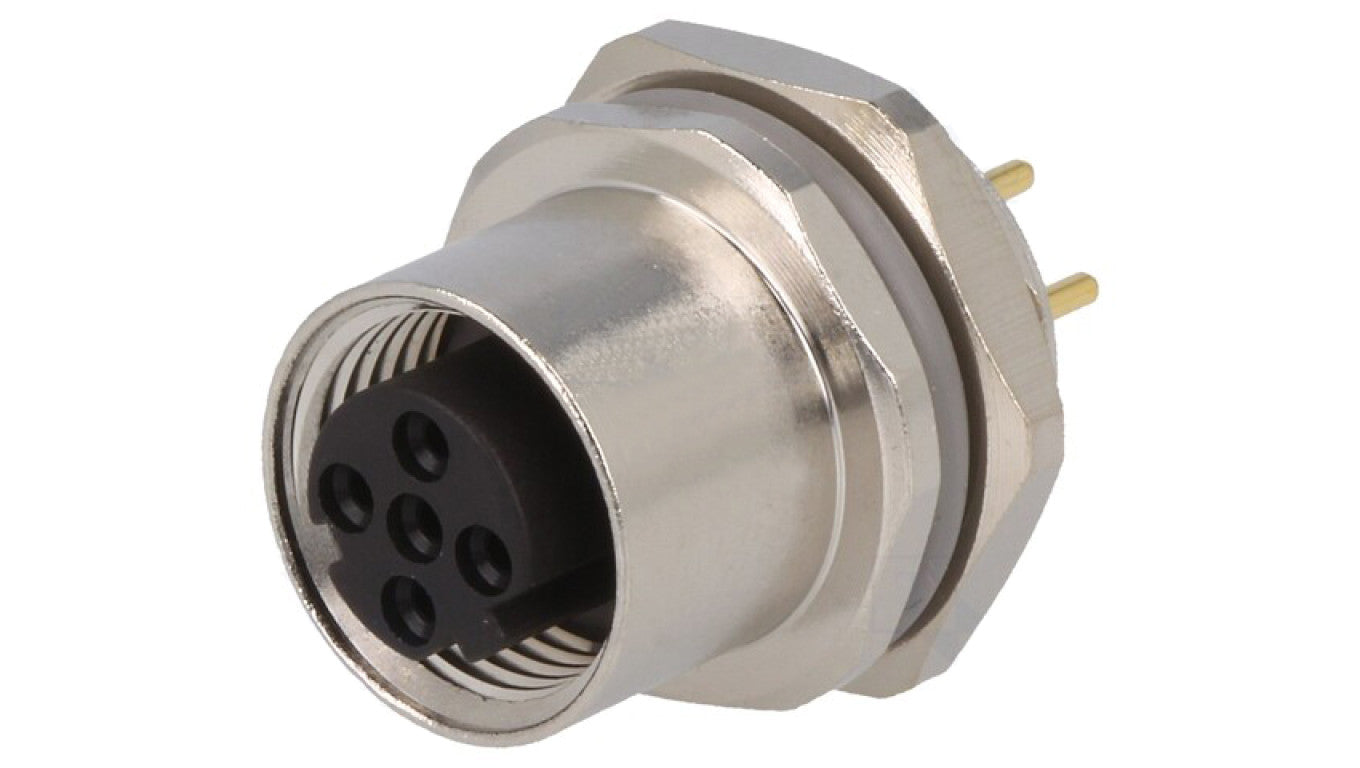Złącze okrągłe M12 żeńskie proste montaż THT 4-PIN 250V T4143512041-000