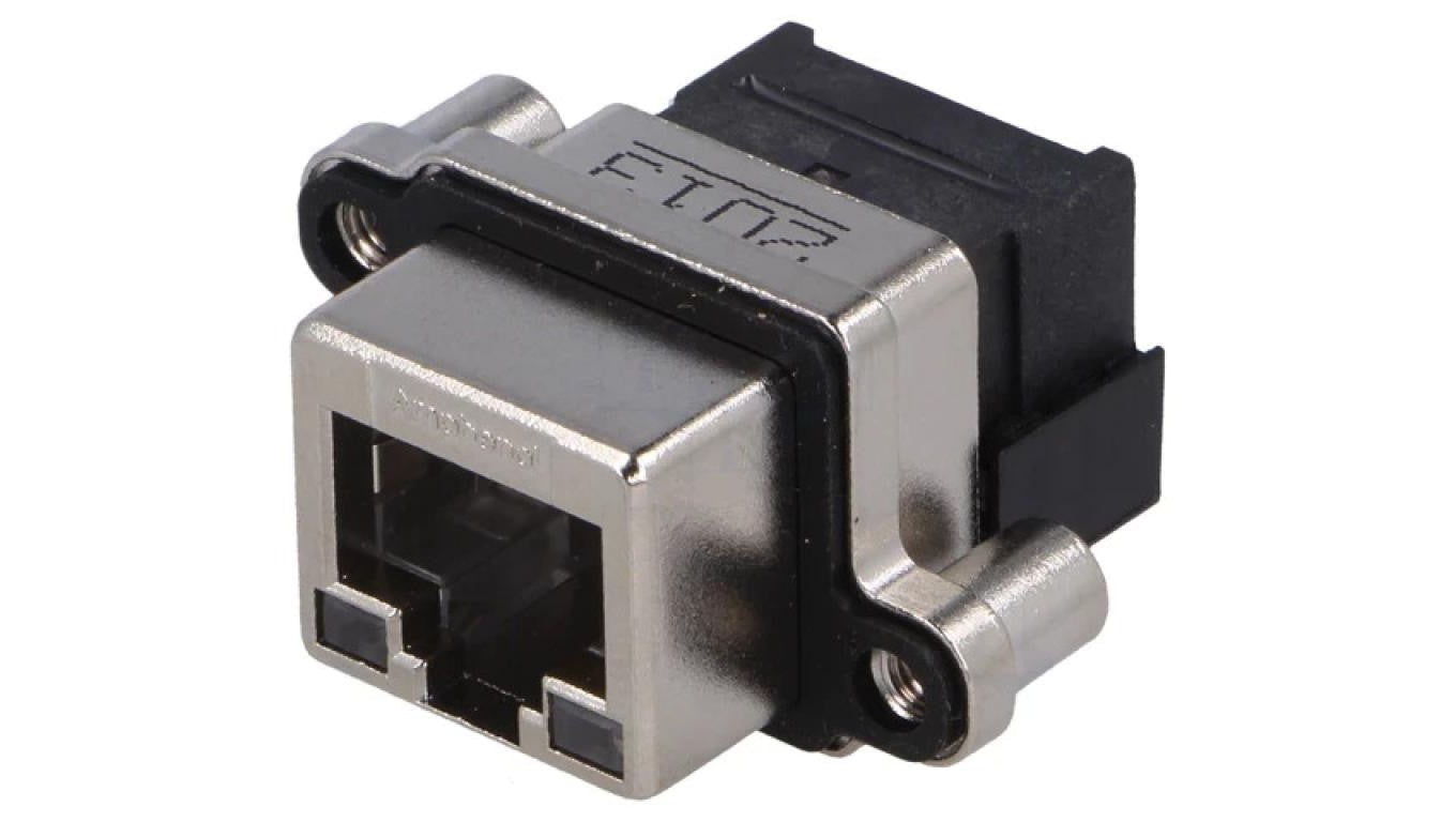 Gniazdo RJ45 na panel THT kątowe 90 UL94V-0 IP67 M3 MRJ-5380-M1