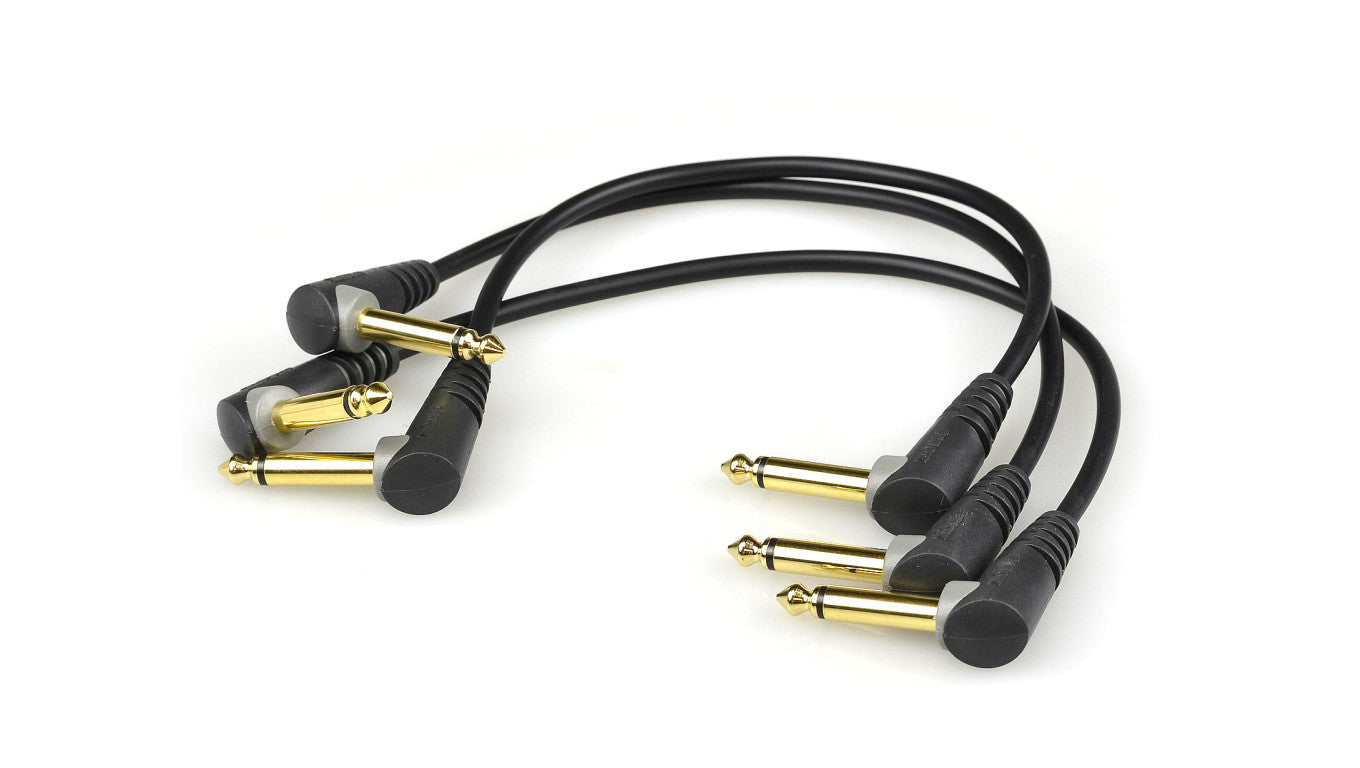 KLOTZ Zestaw 3x Kabel Złączka do Efektów Gitarowych Jack 6,3mm Mono (wtyk kątowy / wtyk kątowy) 15cm