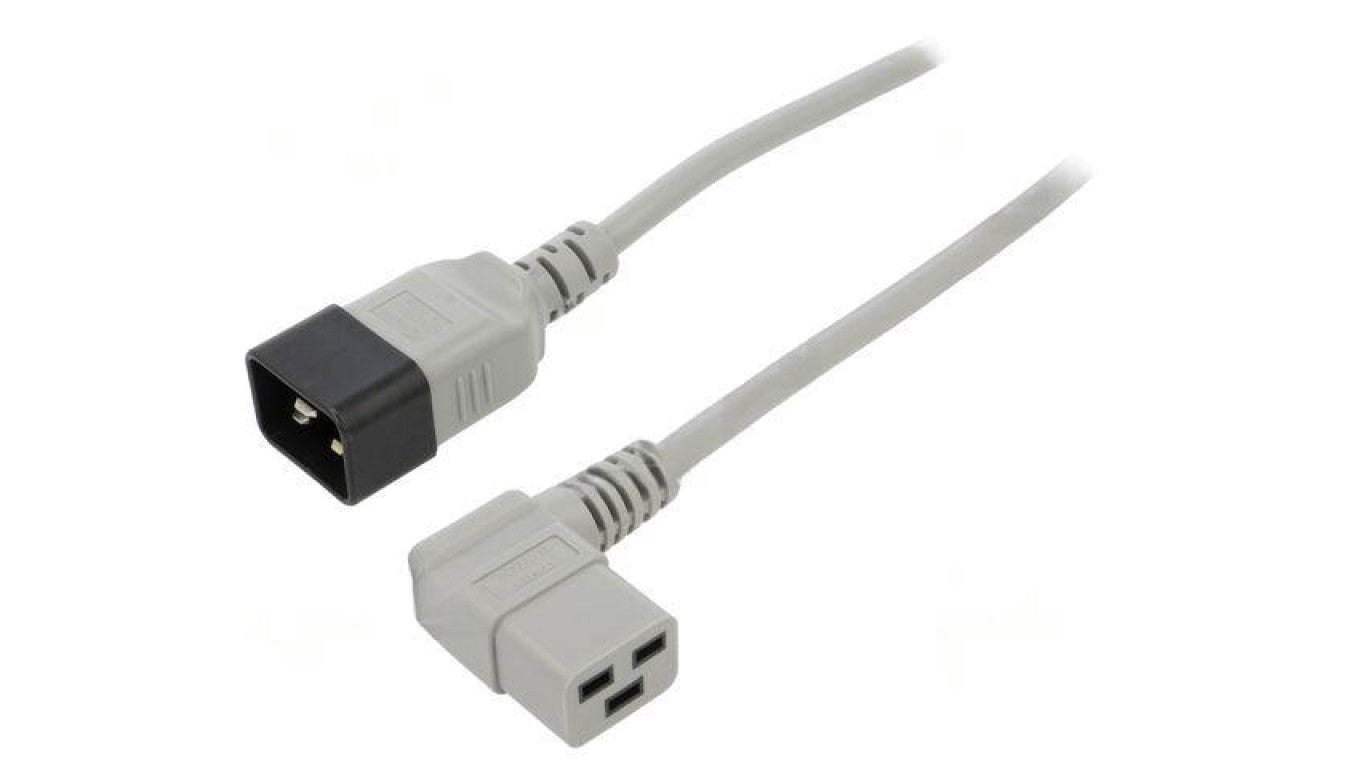 Kabel: 3x1,5mm2, IEC C19 żeński kątowy,IEC C20 męski, 1,8m LT-549R+550 H05VV-F 3X1.5 1.8M GRY