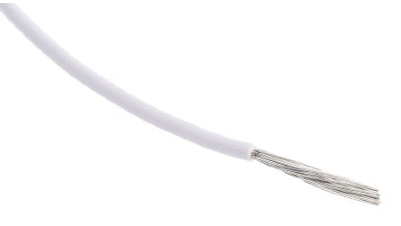Przewód o podwyższonej odporności PVC Biały, 100m 0,6 mm² 19/0,2 mm, 250 V, -40 → +105C, Ø 1.9mm, RS PRO