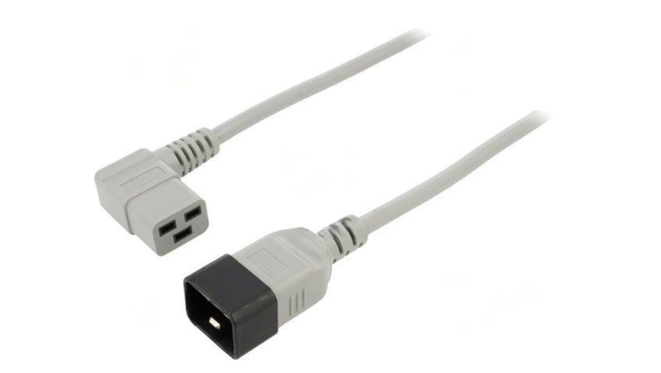 Kabel: 3x1,5mm2, IEC C19 żeński kątowy,IEC C20 męski, 3m LT-549R+550 H05VV-F 3X1.5 3M GRY