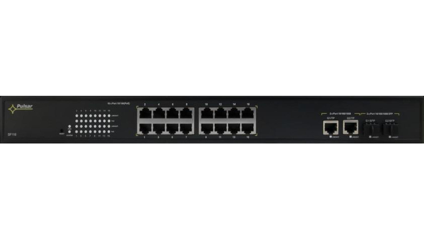 SWITCH POE PULSAR SF116 16-PORTÓW (16xPoE + 2xUPLINK/2xSFP UPLINK)