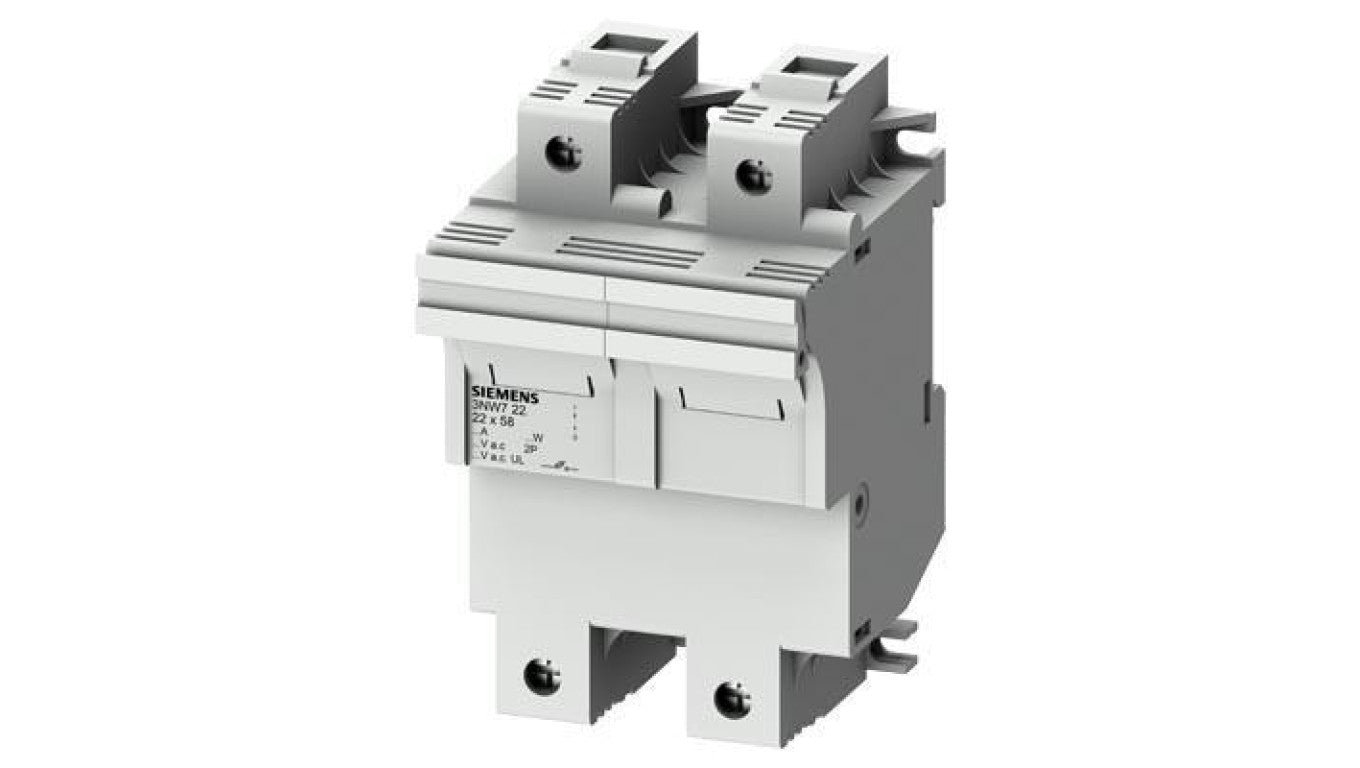 Podstawa bezpiecznikowa do wkładek cylindrycznych 22x58mm 100A 2-bieg. Na szynę DIN 3NW7221