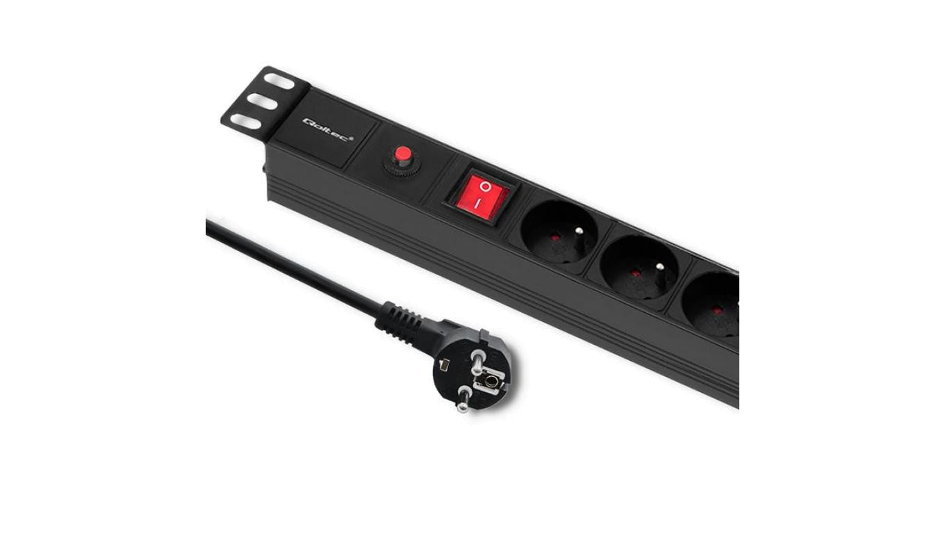 Qoltec Listwa zasilająca antyprzeciążeniowa CB do szafy RACK 19 1U 16A PDU 6xFRENCH 2m