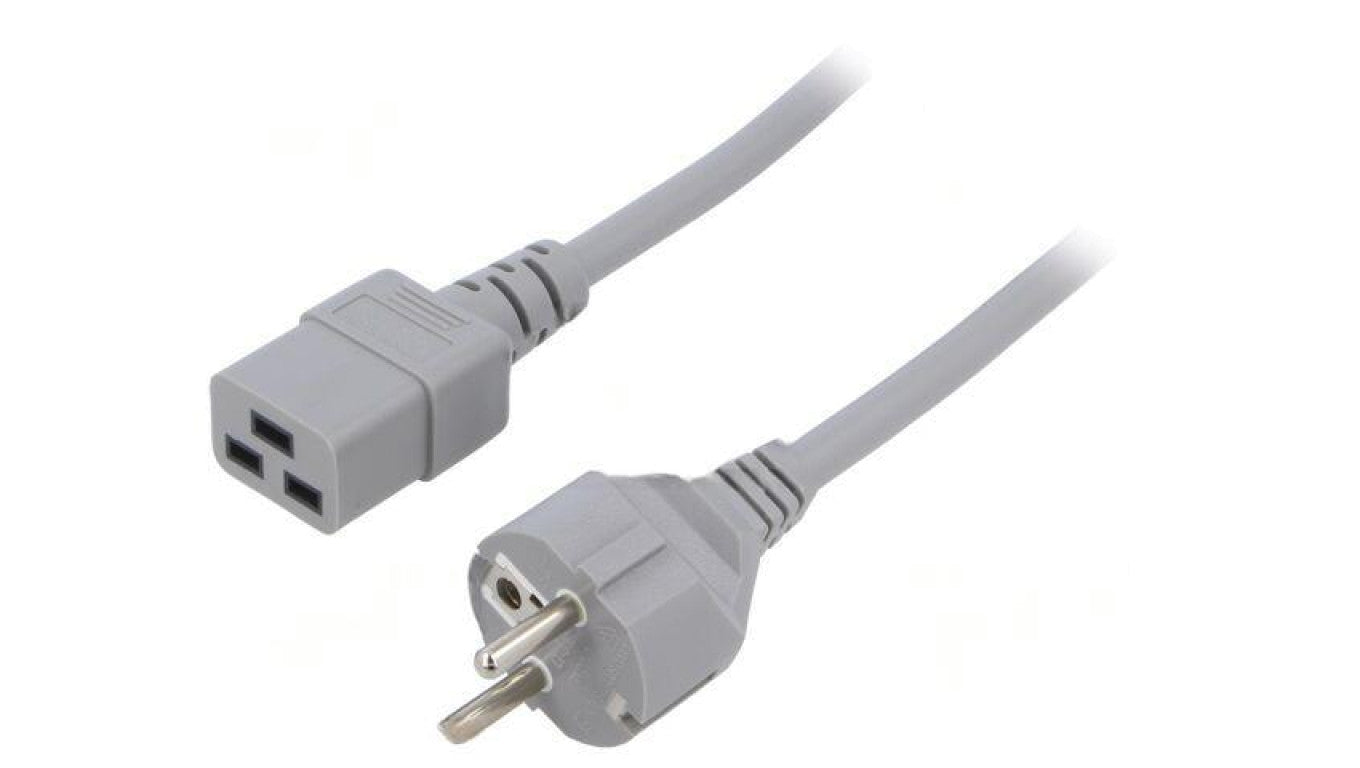 Kabel: 3x1,5mm2, CEE 7/7 (E/F) wtyk,IEC C19 żeński, 3m, 16A LT312+549 3X1.5 3.0M GRY