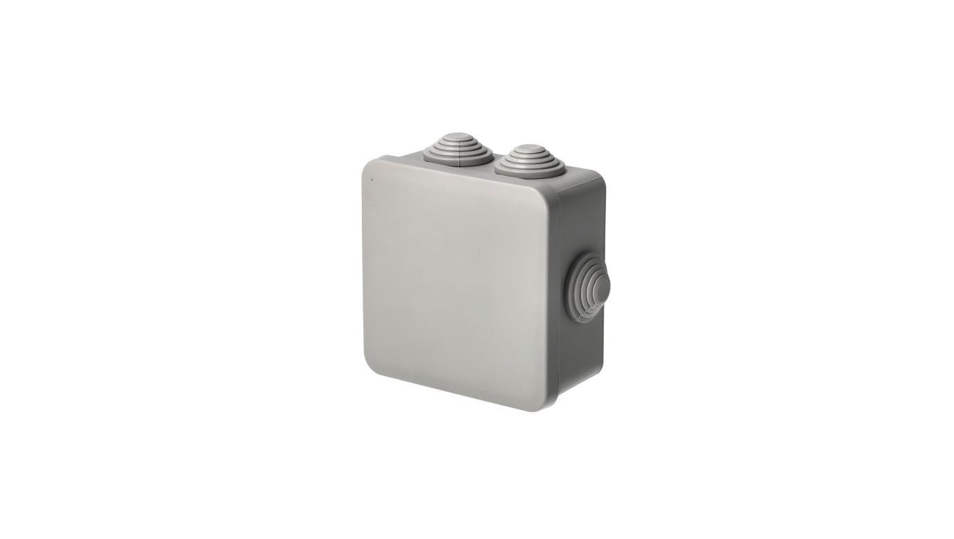Puszka hermetyczna natynkowa z dławikami 85x85x45mm bezhalogenowa, odporna na UV, zamknięcie na klik IP55 szary