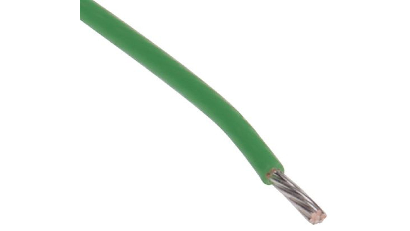 Przewód do urządzeń PTFE PTFE Zielony, 100m 0,22 mm² 7/0,2 mm, 300 V, -75→ +200 C., Ø 0.95mm, RS PRO BS3G210