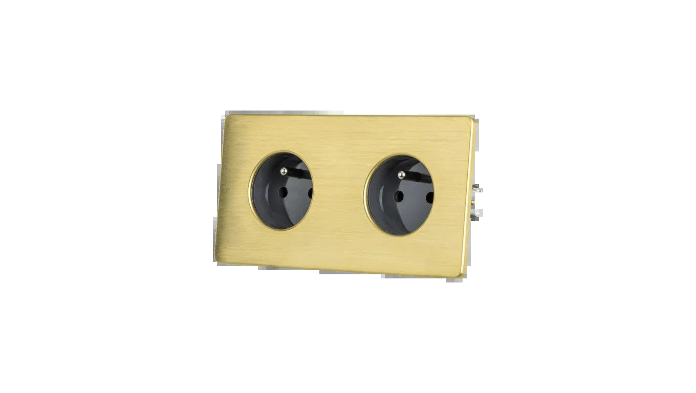 Gniazdko elektryczne szare podwójne ramka stal szczotkowana PVD Brass GN-SNPBR02S
