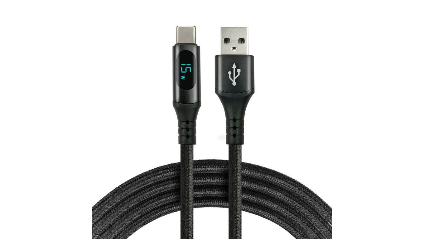Kabel przewód pleciony USB - USB-C / Typ-C LCD everActive CBB-1CBL 100cm z obsługą szybkiego ładowania do 3A czarny