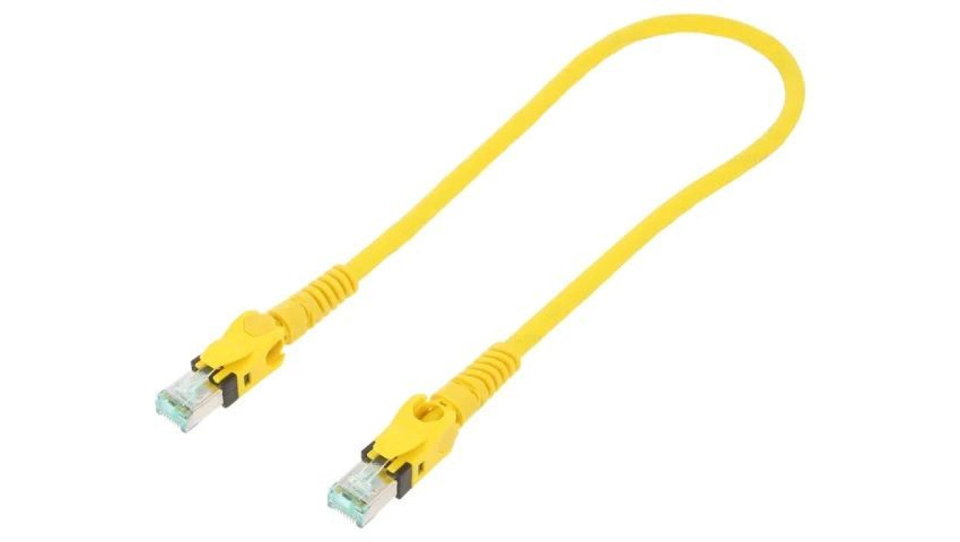 Patch cord S/FTP 6a linka Cu PUR żółty 0,5m 27AWG Żyły: 8 09488485745005