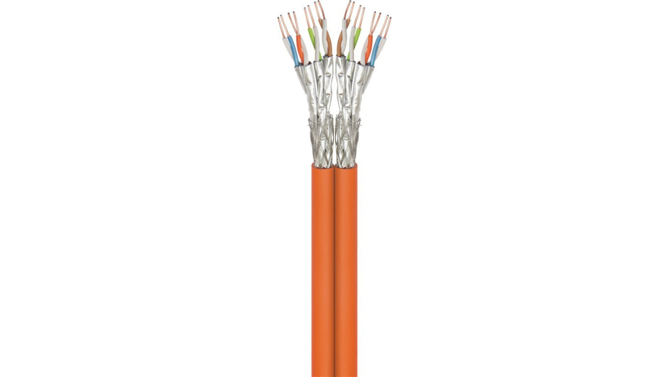 CAT 7A kabel sieciowy duplex, S/FTP (PiMF), Pomarańczowy - Długość kabla 100 m