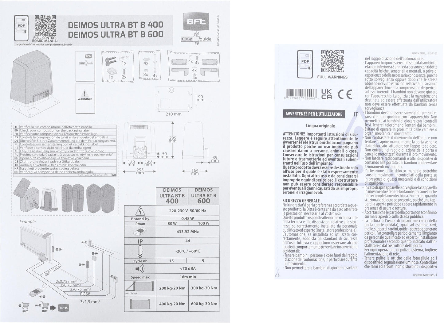 Zestaw BFT DEIMOS ULTRA BT B600 EE KIT do 600kg bram przesuwnych