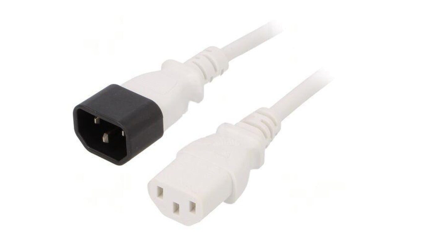 Kabel: 3x0,75mm2, IEC C13 żeński,IEC C14 męski, 1,8m LT-602+501 H05VV-F 0.75/3C WHT 1.8M