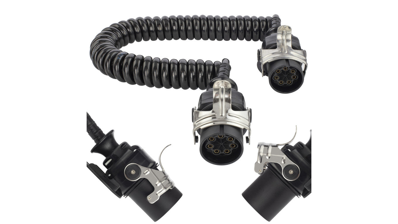 Przewód spiralny QLY-s kabel do naczepy zakończony wtykami 7-pin do systemu EBS / ABS 24V 4m